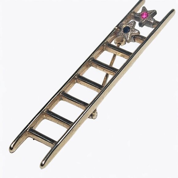 Mary Kay Gold Tone Metal Ladder to Success 2 Stars Brooch Vtg Bohemian Pin Pink - Picture 5 of 11